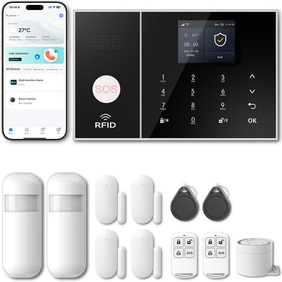 Security Alarm System 99+3 Zone Auto Dial Wifi+Gsm/4G Home Burglar Security Wireless GSM Alarm System Detector Sensor Kit Remote Control,Smart Life Tuya APP,NO Monthly Fees