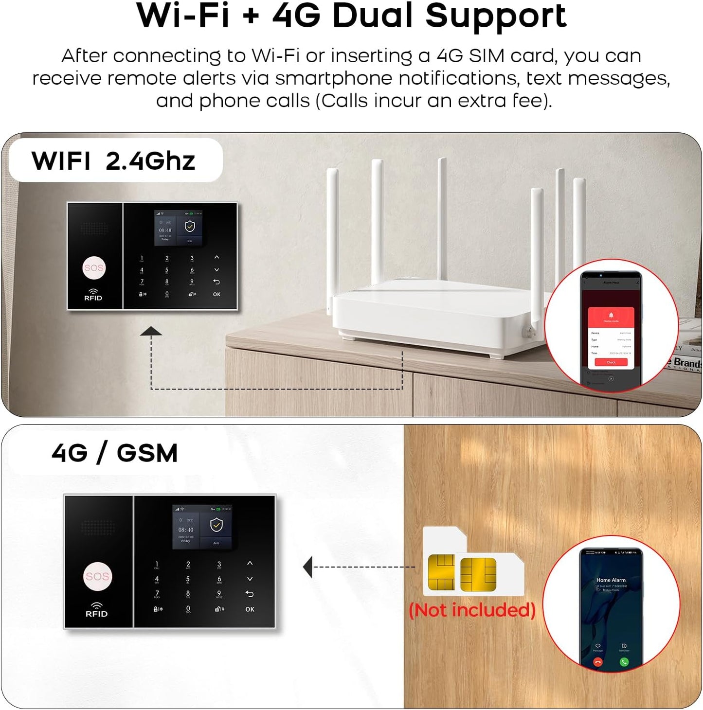 Security Alarm System 99+3 Zone Auto Dial Wifi+Gsm/4G Home Burglar Security Wireless GSM Alarm System Detector Sensor Kit Remote Control,Smart Life Tuya APP,NO Monthly Fees