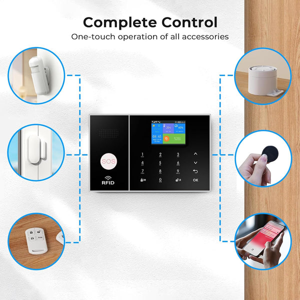 Security Alarm System 99+3 Zone Auto Dial Wifi+Gsm/4G Home Burglar Security Wireless GSM Alarm System Detector Sensor Kit Remote Control,Smart Life Tuya APP,NO Monthly Fees