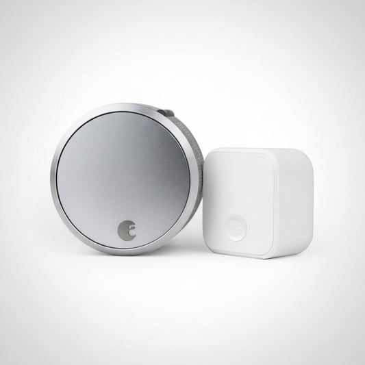 Smart Lock Pro + Connect Hub - Wi-Fi Smart Lock for Keyless Entry - Works with Alexa, Google Assistant, and More – Silver